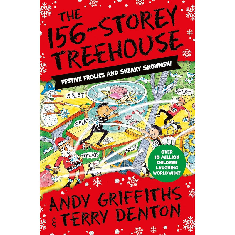 Illustration from Andy Griffiths' The 156-Storey Treehouse book showing festive snowmen and holiday decorations in a colorful children's scene.