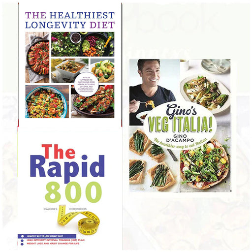 Gino's veg italia![hardcover], The Rapid 800 Cookbook, The Healthiest Longevity Diet 3 Books Collection Set - The Book Bundle