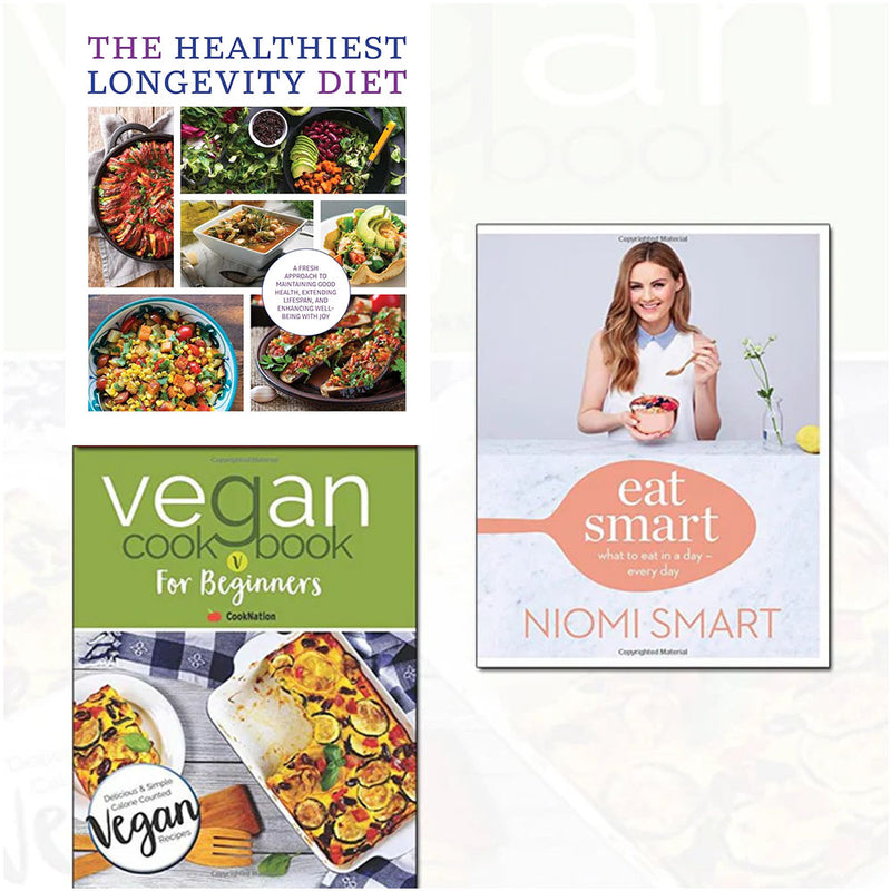 Eat Smart longevity diet books collection by Niomi Smart and Chartwell Books, featuring three non-fiction health and wellness guides.