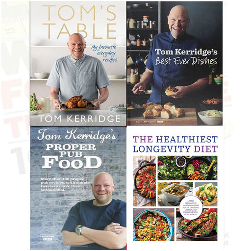 The Healthiest Longevity Diet, Tom's Table(HB), Tom Kerridge's Proper Pub Food(HB), Tom Kerridge’s Best Ever Dishes(HB) 4 Books Collection Set - The Book Bundle