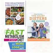 Set of three paperback books from the Hairy Dieters Go Veggie collection by Chartwell Books, featuring vegetarian recipes for a fast metabolism.
