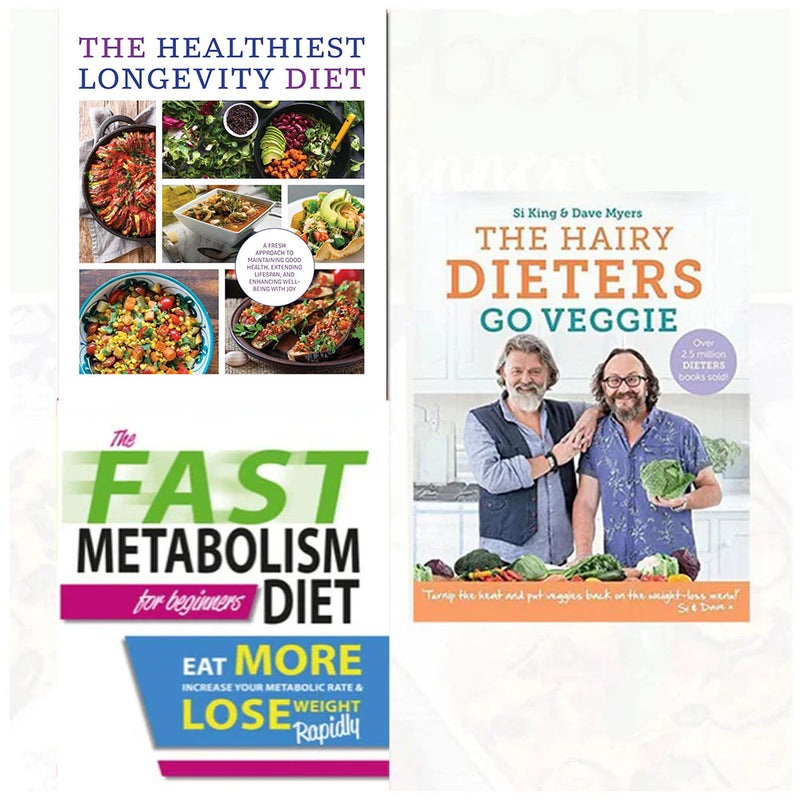 Set of three paperback books from the Hairy Dieters Go Veggie collection by Chartwell Books, featuring vegetarian recipes for a fast metabolism.