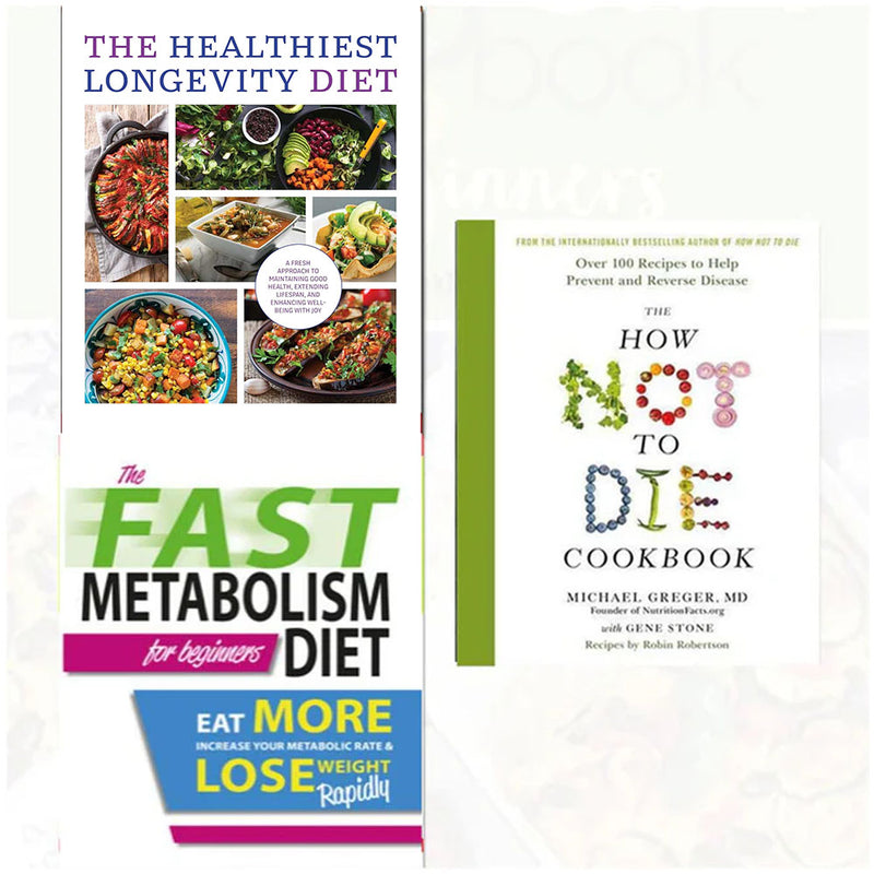 Open page of the How Not to Die Cookbook by Dr. Michael Greger, featuring colorful healthy recipes and diet tips.