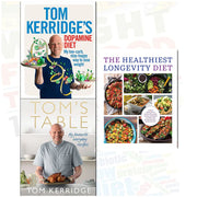 Set of three nonfiction diet books by Tom Kerridge and Iota, including The Healthiest Longevity Diet and Dopamine Diet, in mixed formats.