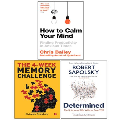 Determined, The 4-Week Memory Challenge,  How to Calm Your Mind 3 Books Collection Set - The Book Bundle