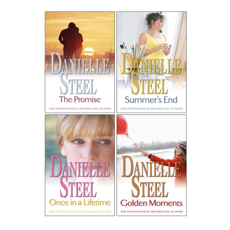 Set of four Danielle Steel books including Golden Moments, The Promise, Once in a Lifetime, and Summer's End, displayed on a sphere.