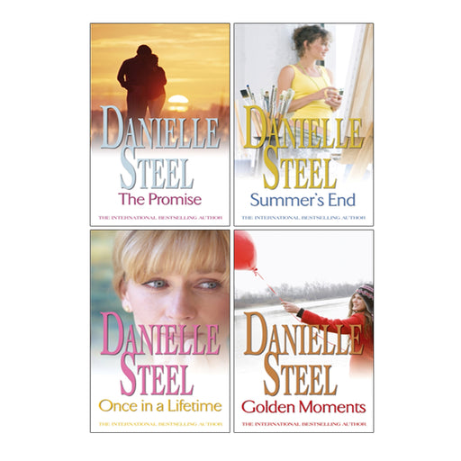 Set of four Danielle Steel books including Golden Moments, The Promise, Once in a Lifetime, and Summer's End, displayed on a sphere.