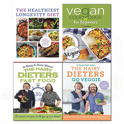 The Healthiest Longevity Diet, The Hairy Dieters: Fast Food, The Hairy Dieters Go Veggie,Vegan Cookbook For Beginners 4 Books Collection Set - The Book Bundle