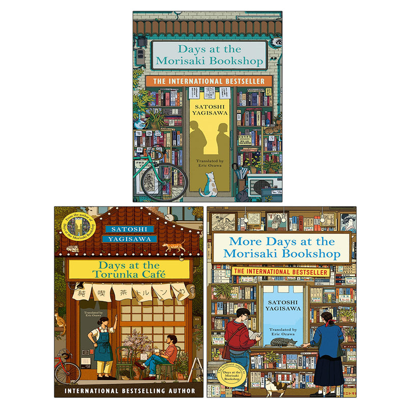 Set of three paperback books from the Timeless Tokyo Bookshop Tales collection by Satoshi Yagisawa, featuring cozy Jinbocho fiction stories.