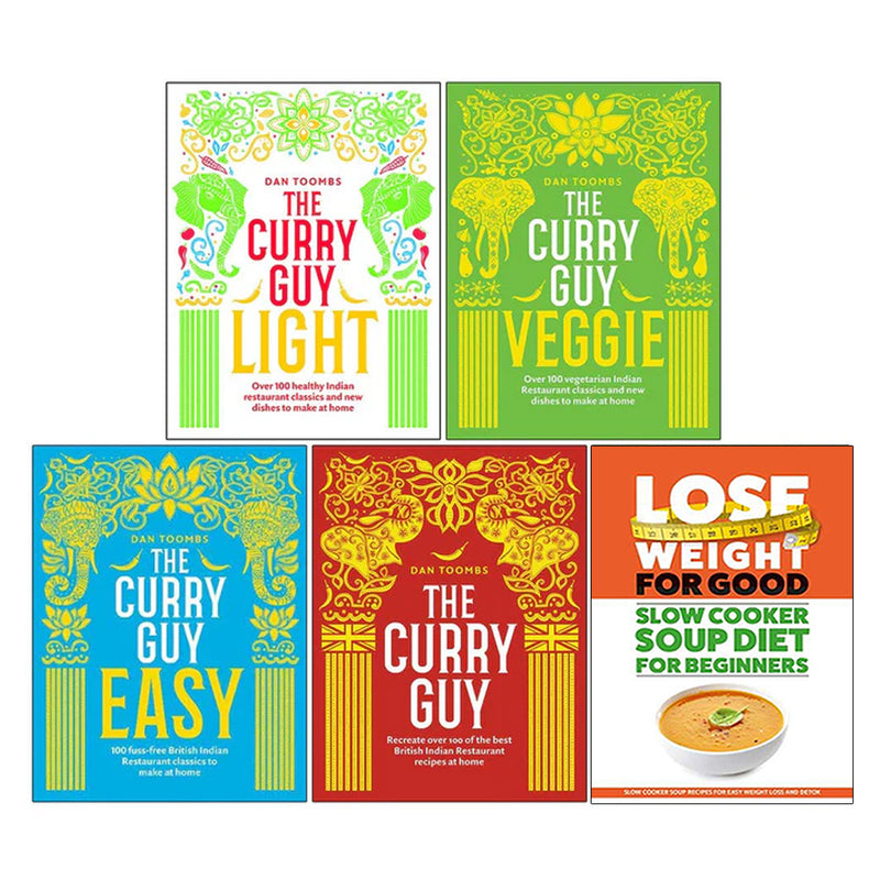 Set of five cookbooks from The Curry Guy collection by Dan Toombs, featuring curry recipes and vegetarian dishes, published by Quadrille.