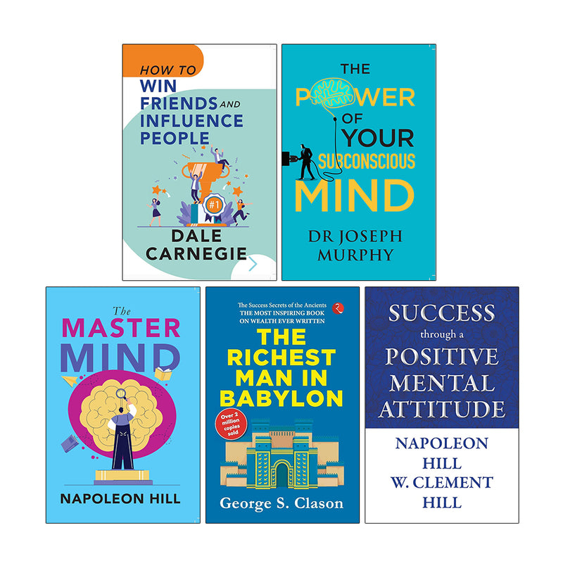 Set of five nonfiction books including The Richest Man in Babylon, How to Win Friends, and Influence People, published by Rupa Publications.