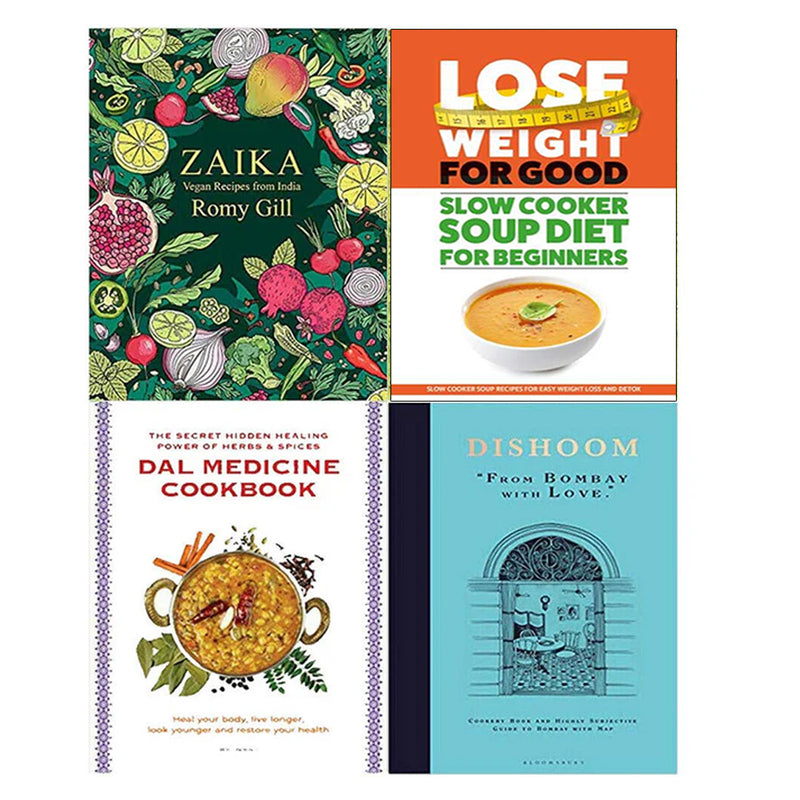 Set of four non-fiction books including Dishoom and Lose Weight For Good by Romy Gill and Iota, shown stacked with colorful covers.