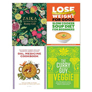 Set of four non-fiction cookbooks including "Lose Weight For Good" by Romy Gill, featuring healthy recipes and diet tips.