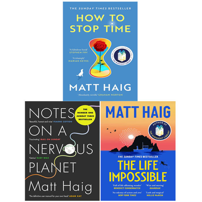 Matt Haig 3 Books Collection Set Life Impossible, Notes on a Nervous Planet, How to Stop Time - The Book Bundle