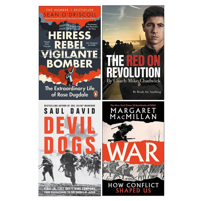 Heiress Rebel Vigilante Bomber, The Red On Revolution, Devil Dogs & [Hardcover] War How Conflict Shaped Us 4 Books Collection Set
