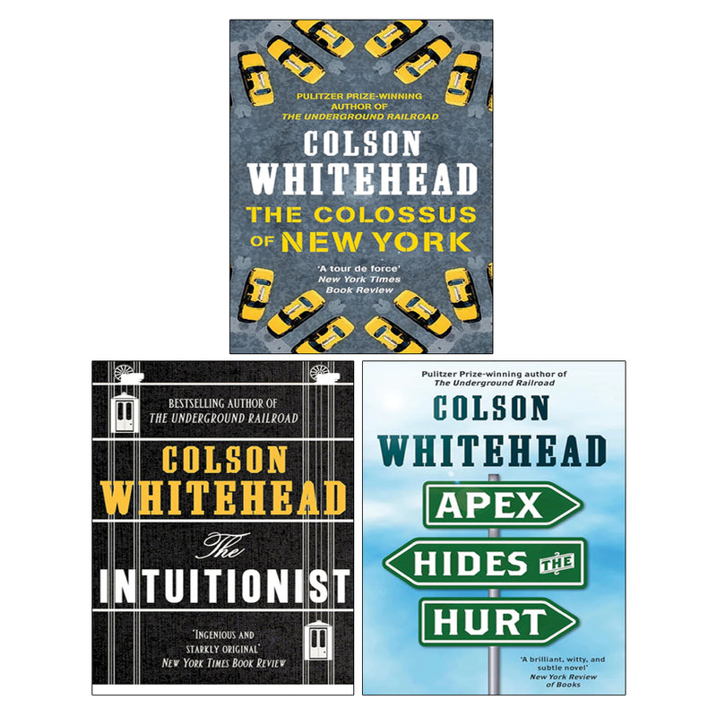 Collection of three paperback fiction books by Colson Whitehead from Apex Hides the Hurt and Related Reads series.