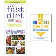 Set of three paperback books on healthy longevity diets by Iota & Hugh Fearnley-Whittingstall, including The Fast Diet and The 2-Day Diet.