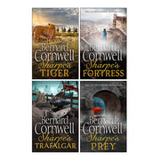 Two paperback books from Sharpe's Series 4 collection by Bernard Cornwell, featuring historical fiction covers.