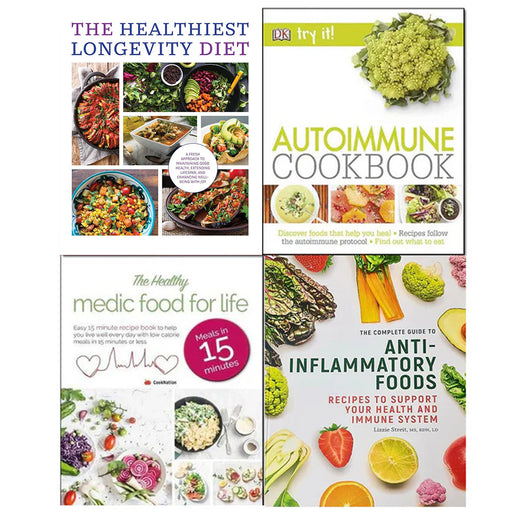Autoimmune Cookbook, The Complete Guide To Anti-Inflammatory Foods, Healthy Medic Food and The Healthiest Longevity Diet 4 Books Collection Set - The Book Bundle