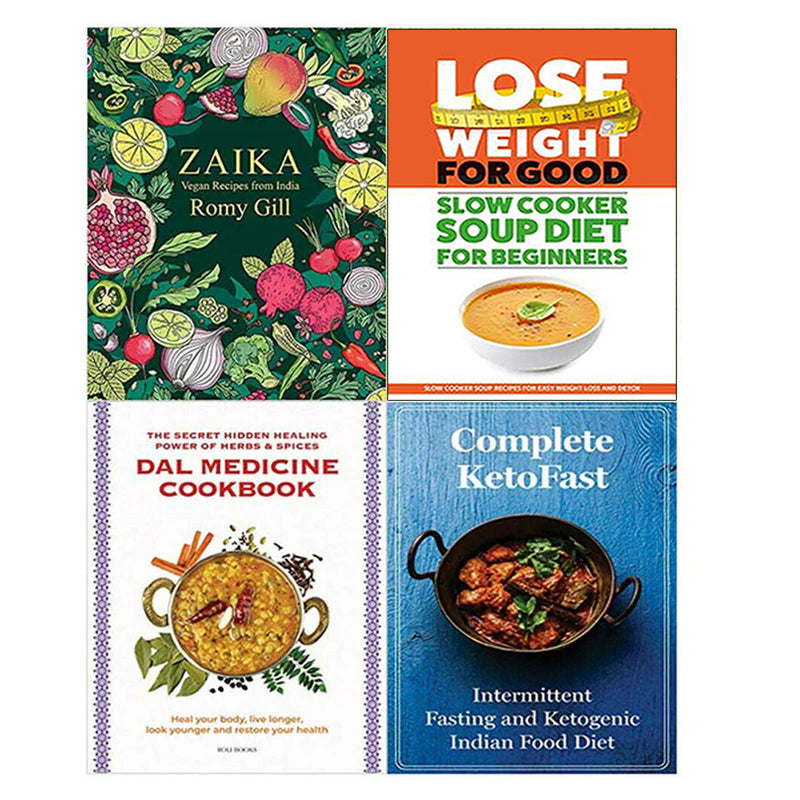 Collection of four nonfiction books on weight loss and keto dieting by Romy Gill, with colorful book covers and titles.
