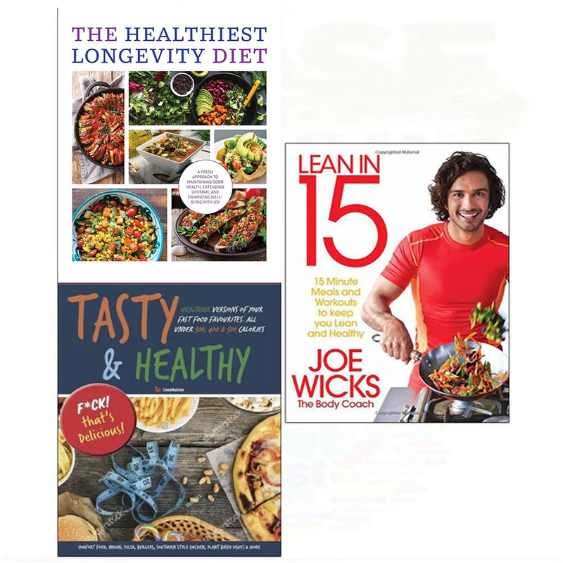 Bluebird paperback set of Joe Wicks' Lean In 15 healthy longevity diet books, featuring colorful cover designs and titles.