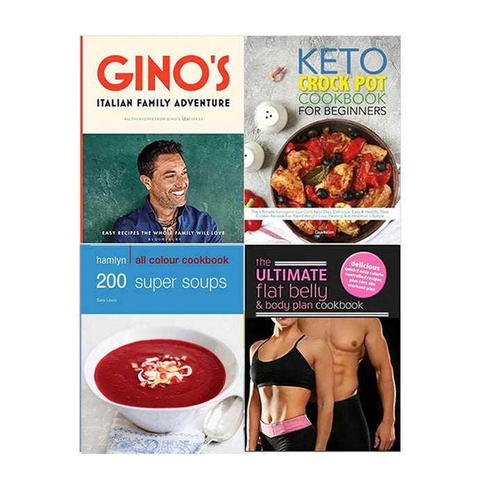 Gino’s Italian (HB), Hamlyn All Colour Cookery, The Keto Crock Pot Cookbook For Beginners, The Ultimate Flat Belly &amp; Body Plan Cookbook 4 Books Collection Set