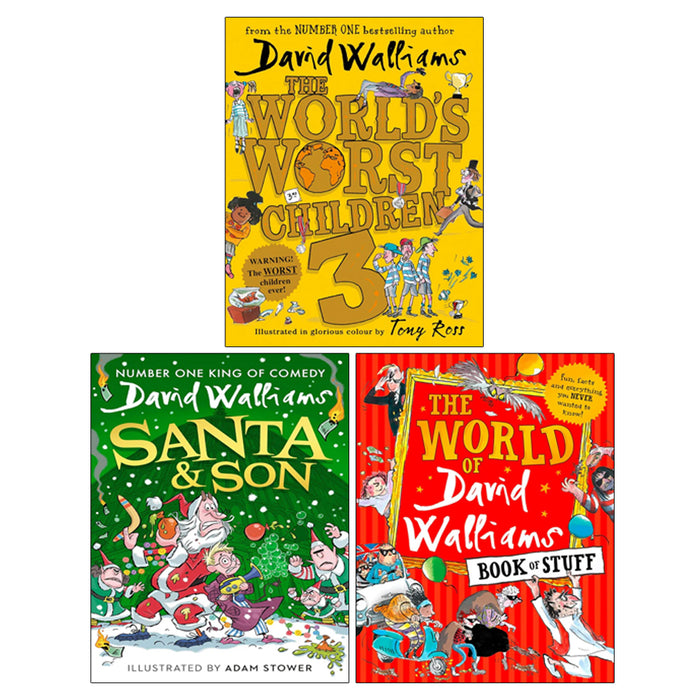 David Walliams 3 Books Collection Set (Santa & Son, The World’s Worst Children 3, The World of David Walliams Book of Stuff) - The Book Bundle