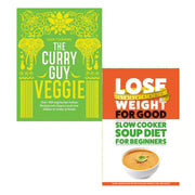 Cookbook set featuring "Curry Guy Veggie" and "Lose Weight For Good" by Dan Toombs, showing colorful book covers with vibrant food images.