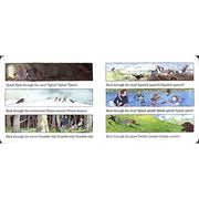 Child reading "We're Going on a Bear Hunt" by Michael Rosen and Helen Oxenbury, illustrated board book for young readers.
