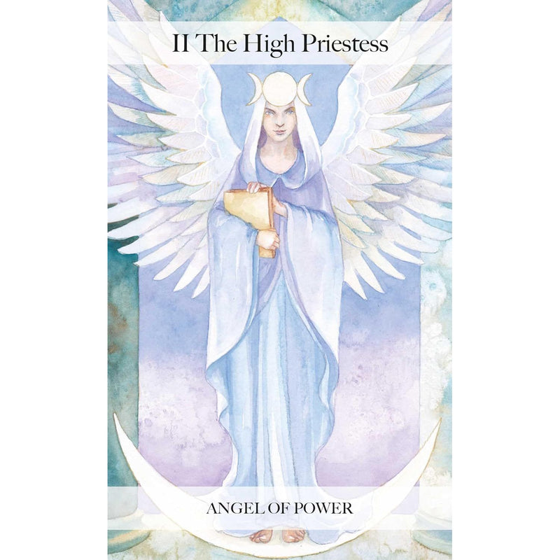 Image of The Angel Tarot deck by Jayne Wallace featuring 78 tarot cards spread out, detailed angel-themed illustrations visible.