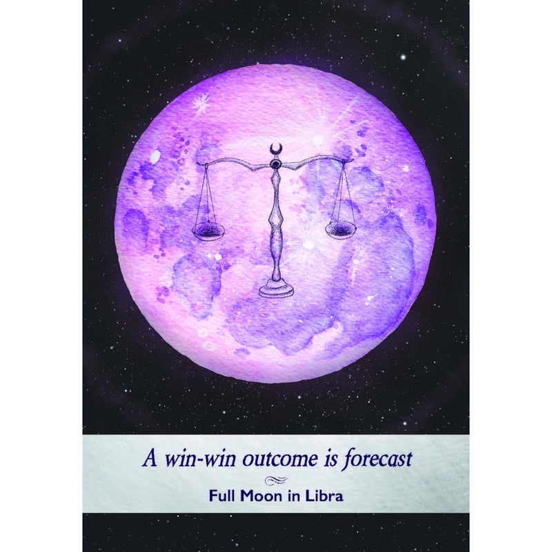 Moonology Oracle Cards deck by Yasmin Boland and Nyx Rowan featuring 44 moon astrology cards with guidebook, shown in a box.
