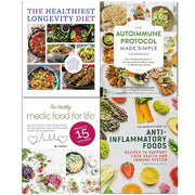 Set of four paperback books by Sophie Van Tiggelen on autoimmune protocol, longevity diet, and healthy living from Iota Publishing.