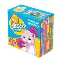 Set of six Zhu Zhu Pets Pocket Library board books in a sparkly slipcase, featuring fun fiction stories for kids.