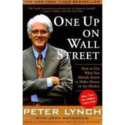 Paperback of "One Up On Wall Street" by Peter Lynch, published by Simon and Schuster, featuring the book cover with title and author.
