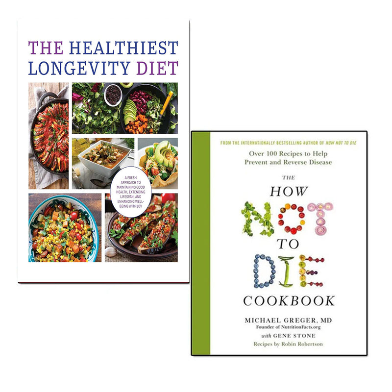 Pan set from the "How Not to Die" cookbook collection by Michael Greger and Gene Stone, featuring two health-focused non-fiction books.