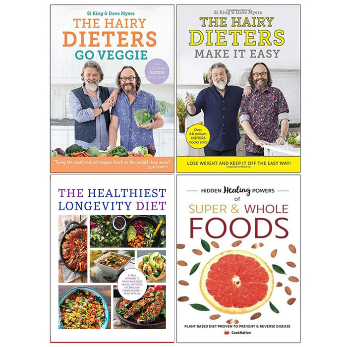 Hairy Dieters Go Veggie, Hairy Dieters Make It Easy, The Healthiest Longevity Diet, Hidden Healing Powers 4 Books Collection Set - The Book Bundle