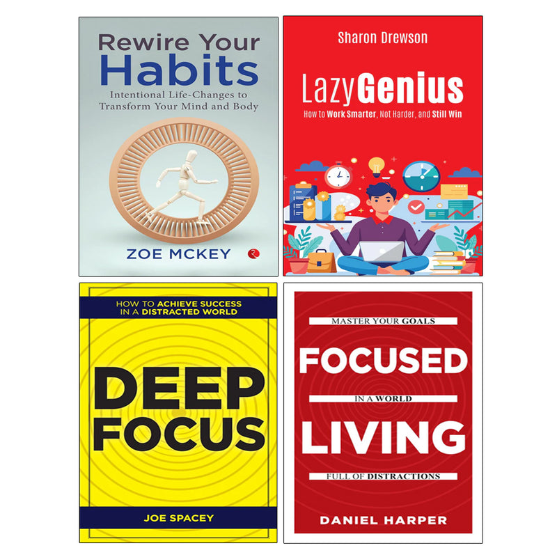 Lazy Genius, Rewire Your Habits, Deep Focus, Focused Living 4 Books Collection Set - The Book Bundle