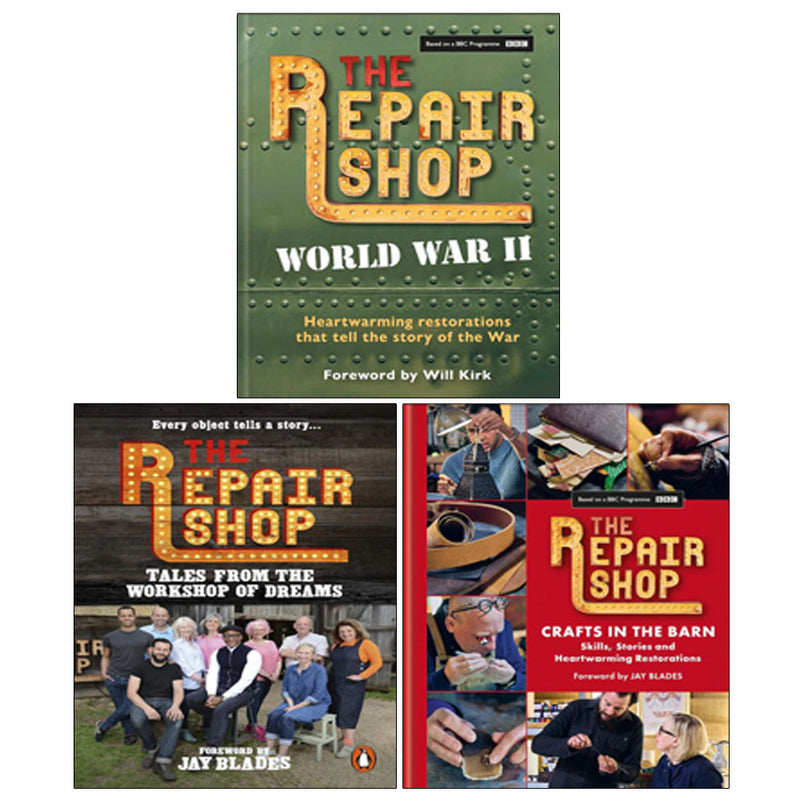 Set of three hardcover books by Jayne Dowle from The Repair Shop Series, featuring WWII stories, barn crafts, and workshop tales.