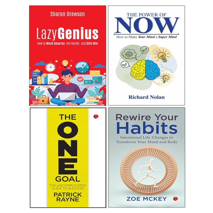 The Power of Now, Lazy Genius, THE ONE GOAL, Rewire Your Habits 4 Books Collection Set