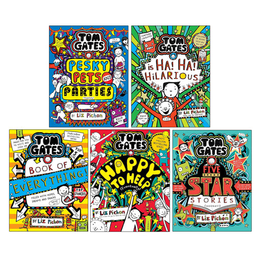 Tom Gates Series 20-23 Collection 4 Books Set By Liz Pichon (Five Star Stories, Ha! Ha! Hilarious, Book of Everything & Happy to Help (eventually), Pesky Pets and Parties) - The Book Bundle