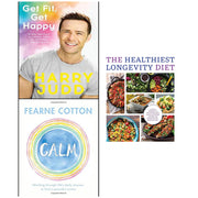Get Fit Get Happy, Calm, and The Healthiest Longevity Diet book collection by Harry Judd and Fearne Cotton, featuring three non-fiction books.