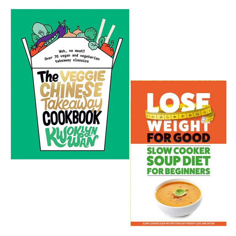 Hardie Grant Chinese takeaway cookbook and weight loss books by Kwoklyn Wan and Iota Publishing, featuring colorful recipe pages.