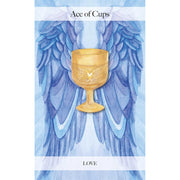 The Angel Tarot by Jayne Wallace, a 78-card tarot deck featuring angel-themed illustrations laid out on a white surface.
