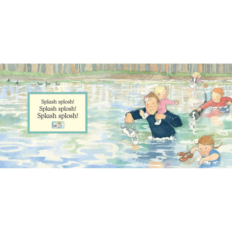 Children's board book titled "We're Going on a Bear Hunt" by Michael Rosen and Helen Oxenbury, featuring colorful cover illustration.