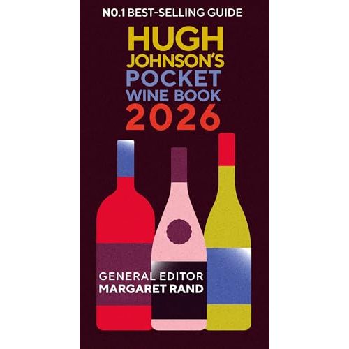 Hugh Johnson's Pocket Wine Book 2026 by Mitchell Beazley, a compact guide for wine lovers, featuring wine tips and tasting notes.