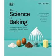 Book cover of "The Science of Baking" by Matt Adlard, featuring images of baked goods and baking tools on a white background.