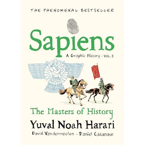 Cover image of "Sapiens A Graphic History Volume 3: The Masters of History" by Fern Press, featuring artwork and title text.