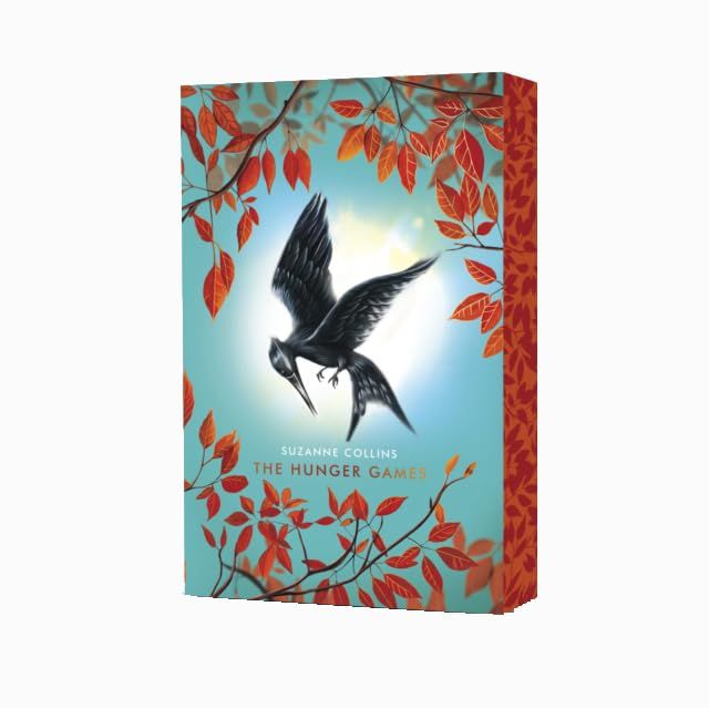 Hardcover The Hunger Games Deluxe Collection by Suzanne Collins, five-book set, featuring vibrant book covers and detailed illustrations.