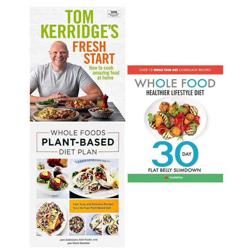 Set of three plant-based diet books by Tom Kerridge, featuring healthy recipes and nutrition tips from the Fresh Start collection.