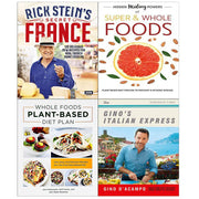 Collection of five BBC Books non-fiction cookbooks by Rick Stein and Iota, featuring recipes and culinary insights from France and Italy.
